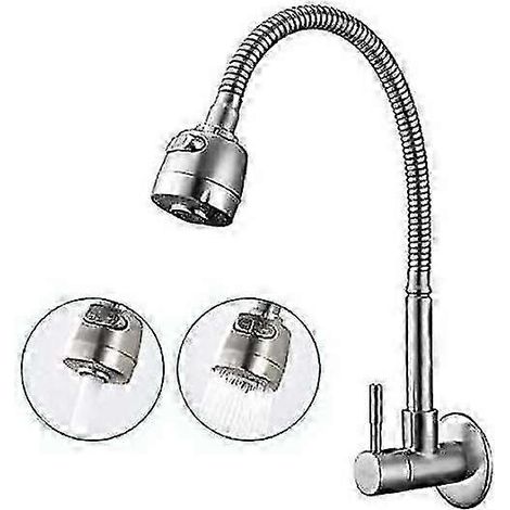 Robinet de cuisine à eau froide unique, surface brossée, pivotant à 360 degrés, avec fixation murale et fonctions de mitigeur d'évier (1/4)