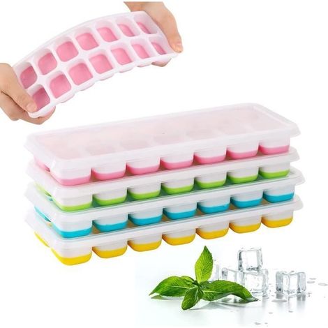 Bac à Glaçons - 4PCS - Silicone Alimentaire - Couvercle Inclus - Empilable - 4 Couleurs Variées (1/4)