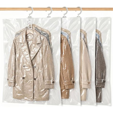 4Pcs Sacs de Rangement Sous Vide Réutilisables,Sac Sous Vide Vetement Transparents,Housse Vetement avec Crochets pour Costumes Robes Manteaux ou Vestes(70x110cm) (1/5)