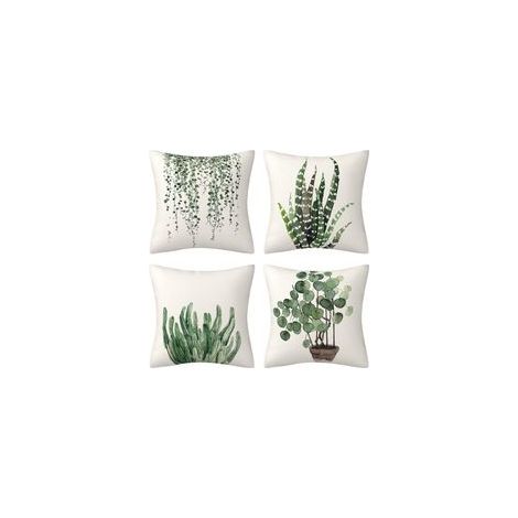 Lot de 4 housses de coussin décoratives, motifs plantes et feuilles vertes, 45x45 cm, pour canapé, salon, chambre, jardin.