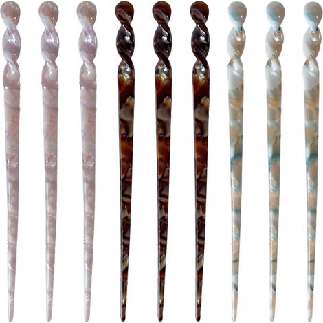 Lot de 9 bâtonnets à cheveux en acétate, style vintage, 17,5 cm (6,9 pouces), accessoire pour cheveux, pour femmes et filles (1/5)