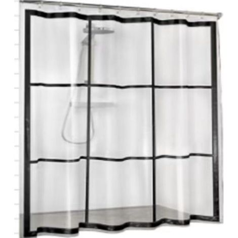 Cortina de ducha de PEVA, transparente, negra (1/3)