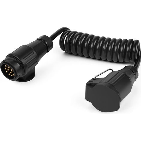 Câble Remorque 13 Broches Spiralé 2m, Rallonge Spiralée Étanche 12V/24V, Connecteur Anhänger 13 Pôles pour Voiture, Camion, Tracteur, Caravane, Camping-Car, Remorque Électrique (1/4)