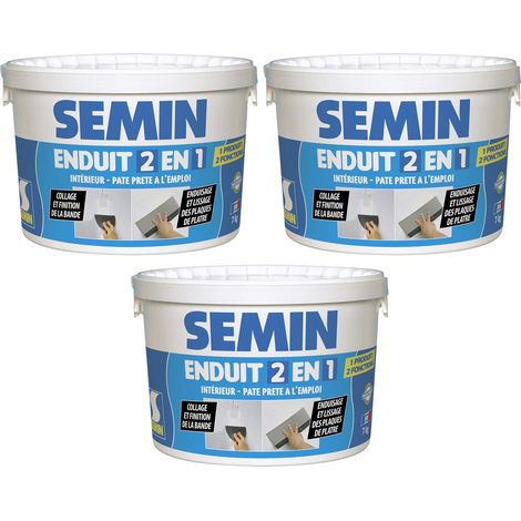 Lot de 3 enduits 2 en 1 multifonctions Semin - joint et lissage de la plaque de plâtre - intérieur - seau de 7 kg