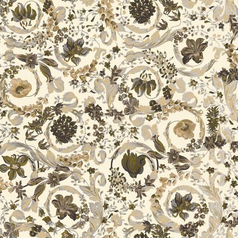Papier peint floral marron et beige Tapisserie intissée baroque fleurie Papier peint embossé facile à appliquer idéal salon (1/4)