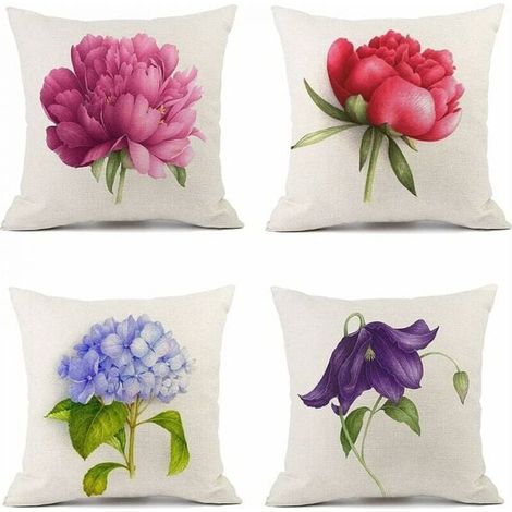 YMYNY Linen Cushion Covers 45 x 45 cm Outdoor Floral Pattern Pillow Covers for Bedroom Living Room Sofa Balcony Garden Set of 4