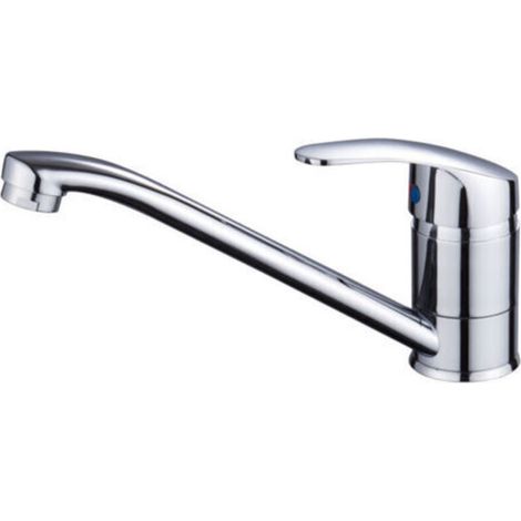 Mitigeur d’évier monocommande chromé argent – Robinet de cuisine design avec bec orientable et fonction eau froide/chaude