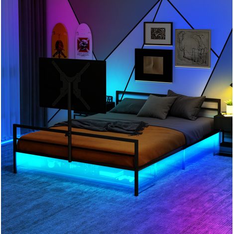 letto struttura letto LED nero metallo con supporto OKMYHOME (1/5)