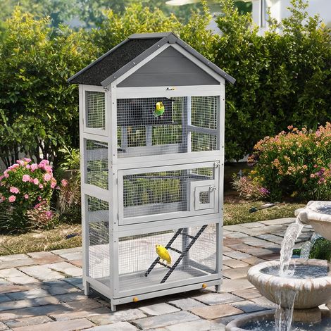 Cage pour oiseaux gris en bois massif 92 x 52 x 171 cm (1/5)