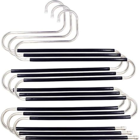 Lot de 3 cintres type S antidérapants noirs pour pantalons, jeans, écharpes – DELKEVIC (1/5)
