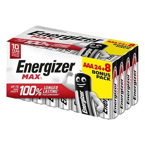Pack 24 piles alcaline Energizer Max AAA LR03 + 8 offertes