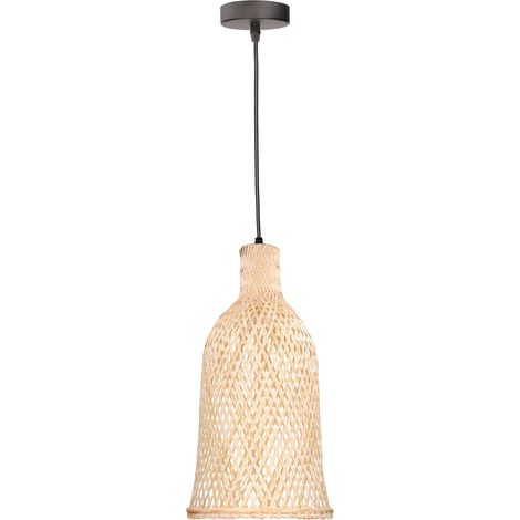 Forlight Riba Lámpara de Techo Colgante de Ratán Natural de 21cm de Diámetro. Lámpara Moderna de Madera para Salón Comedor de 40W Estilo Nórdico y Vintage (1/5)