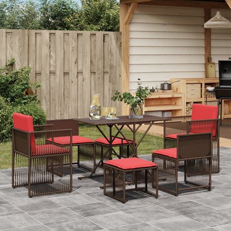 vidaXL Ensemble à manger de jardin et coussins 7 pcs marron poly rotin (1/5)