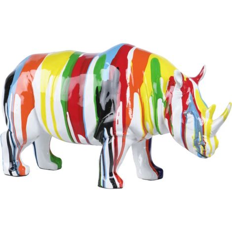 Statue rhinocéros coulures peintures multicolores H17 cm - BASIL DRIPS (1/5)