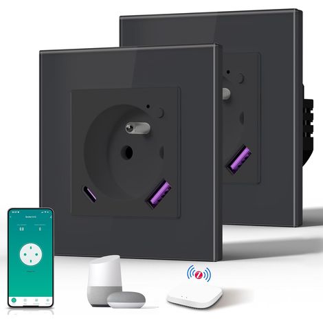 Prise Connectée Zigbee, Prise Programmable Electrique avec PD 20W TYPE C, Fonction de surveillance énergétique, Compatible avec Hub Zigbee Requis, 86mm, 2Pack, Noir (1/5)