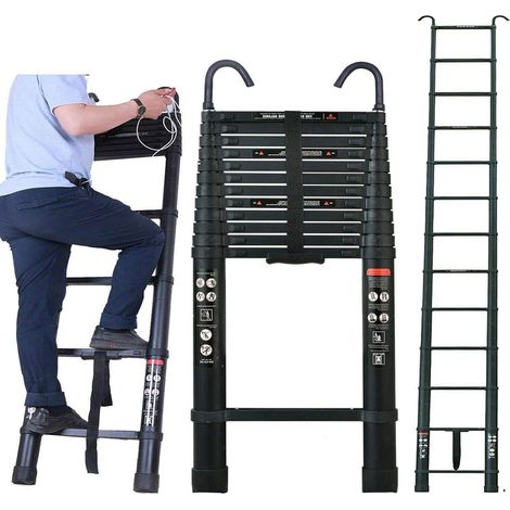 5M Aluminum Telescopic Ladder with Roof Hooks, Adjustable Height Extendable Folding Ladder Space Saving Easy to Transport, 330lbs Load Capacity for Home Kitchen Garden Garage DIY Projects (1/5)