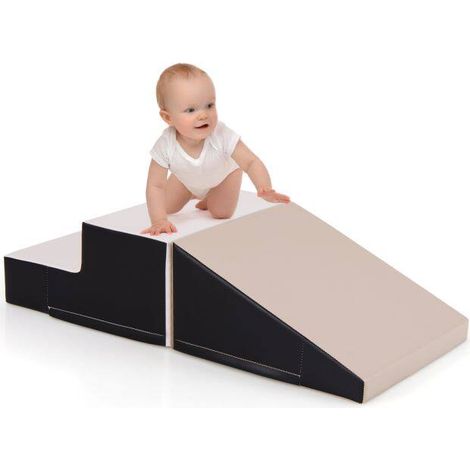 Ensemble beige 2 pièces d'escalade et toboggan pour bébé avec mousse EPE et housse PU lavable, pour chambre, salle de jeux et crèche (1/5)