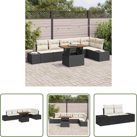 Salon de jardin -  Ensemble de salle à manger pour jardin 7 pcs Noir et Crème (1/5)