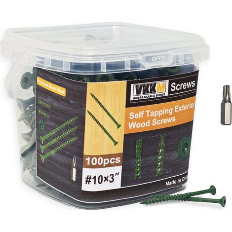 Tornillos verdes ranurados para patio, 100 unidades n.° 10 x 3 pulgadas - Fijación resistente para madera, terrazas y vallas, revestimiento protector, para profesionales y aficionados al bricolaje (1/5)