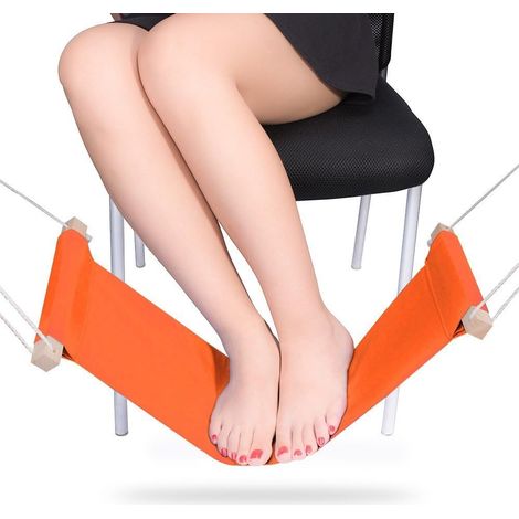 Repose-pieds hamac sous bureau Repose-pieds de bureau réglable Repose-pieds hamac portable avec support pour casque audio (Orange) (1/5)