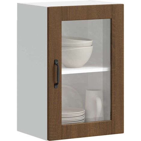 Küchen-Hängeschrank mit Glastür Porto Braun Eichen-Optik