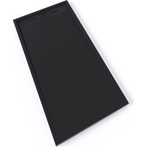 HIEMAL Receveur de douche 70 x 150 cm résine Noir aspect ardoise + bonde incluse - Salle de bain