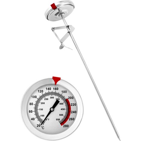 Termómetro para freír en acero inoxidable 304, termómetro para parrilla de 290 °C/550 °F con sonda de 23 cm de largo.