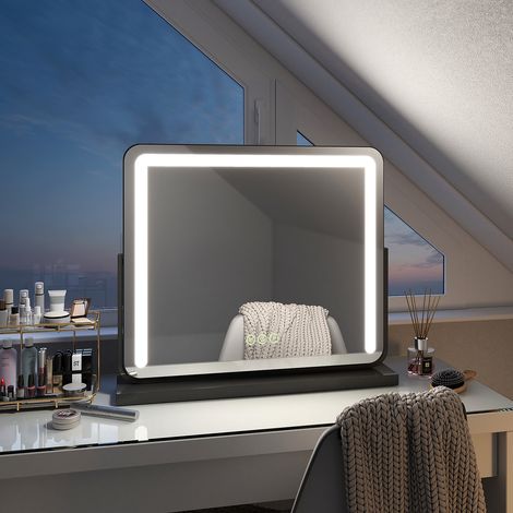 EMKE Hollywood Makeup Mirror Dressing Table LED Mirror,Touch Control, 3 Color Lighting Tabletop Cosmetic Mirror, 60 x 52cm, Black (1/5)