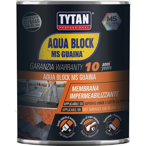 Guaina Liquida ai Polimeri Piscine AQUA-BLOCK MS GUAINA TYTAN Kg1 Bianco  Grigio - Colore: Bianco