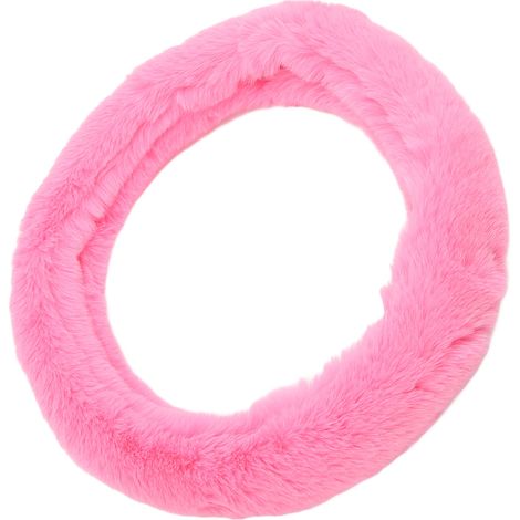 Housse de volant universelle en fausse laine de 38 cm (15 pouces), protection de volant, accessoire intérieur pour l'hiver, rose chaud (1/5)