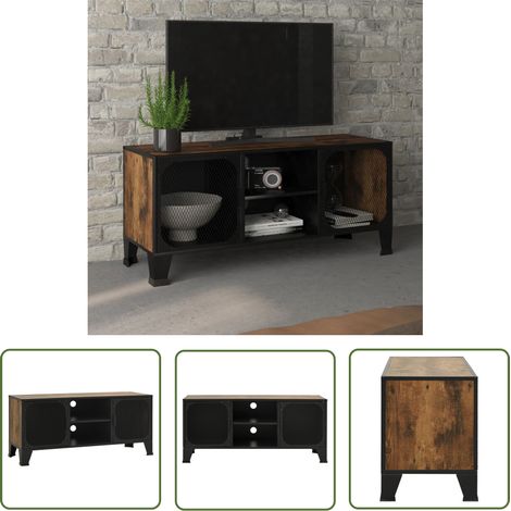 The Living Store Meuble TV Marron rustique 105x36x47 cm Métal et MDF - Meuble Tv - Meuble Téléviseur - Meuble Industriel - Meuble Métallique - Rangement Media (1/5)