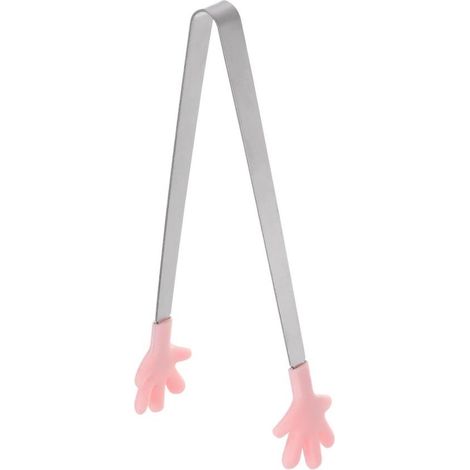 Mini pinzas de cocina - Pinzas pequeñas para cocinar, servir y asar - Punta de silicona con forma de mano - 144 cm de largo - Rosa