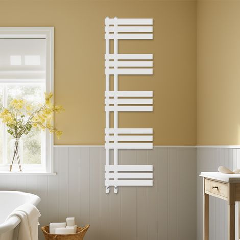 Bathroom D-shape Heated Towel Rail Designer Radiator Ladder Warmer Heating Rads 1600x450mm White