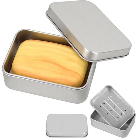 Set of 2 solid aluminum travel soap dishes with removable drainer for travel and home (1/5)