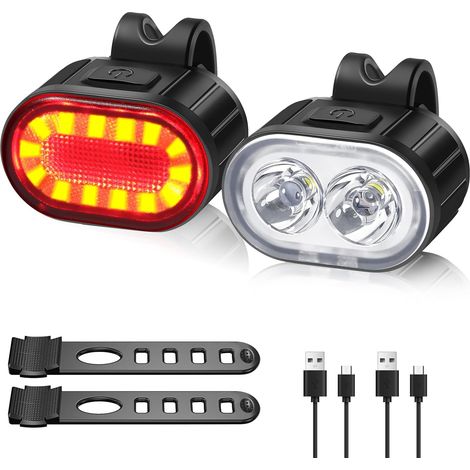 Vorder- und Rücklicht für Fahrräder – Leistungsstarkes, per USB aufladbares LED-Fahrradlicht, 4/6 Modi (Dauerlicht/Blinker), IPX4 wasserdicht – Lange Akkulaufzeit – für Mountainbikes, Fahrräder und Sk