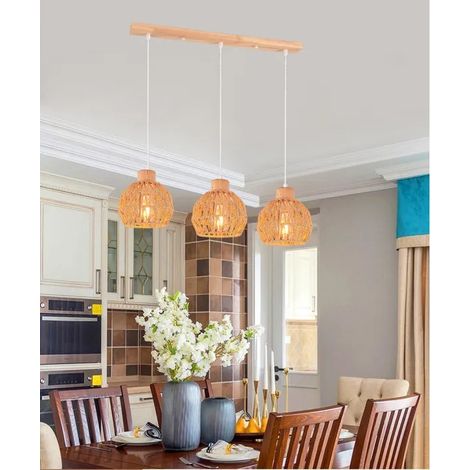 3lampes Lampes Suspensions Rétro Lustre Luminaire Abat-jour Design Cage E27 Lampe de Plafond en Rotin pour Salon Chambre (1/5)