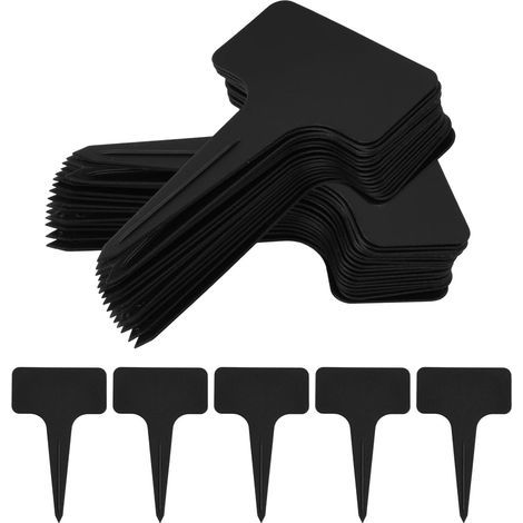 Lot de 200 étiquettes pour plantes - En plastique - Pour l'extérieur - Résistantes aux intempéries - 10 x 6 cm - Pour légumes, fleurs, plantes en pot, herbes (noir) (1/5)