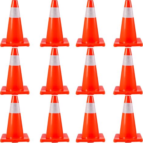 VEVOR Coni Traffico Stradali di Sicurezza, Base in PVC, 18" con Base in PVC, Coni Traffico Arancione con Collari Riflettenti, Coni da Costruzione Pericolo per Parcheggio Traffico Domestico