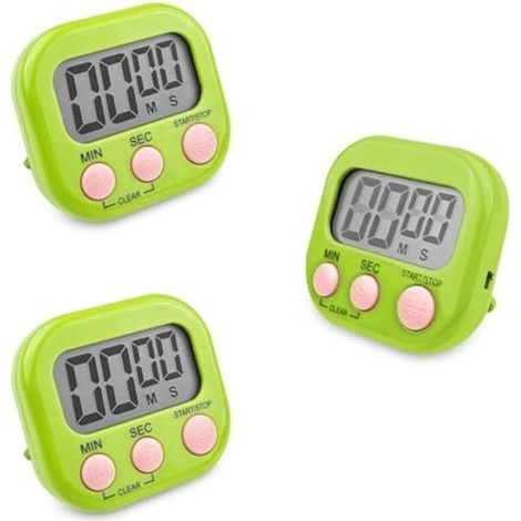 3-teiliges grünes magnetisches Küchentimer-Set, Stoppuhr mit großem LCD-Display, digitale Stoppuhr und Alarm, Kindertimer, Countdown-Timer für Küche, Kochen, Dusche und Sport