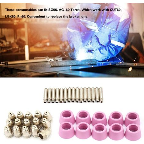 Electrode Nozzles, Ag60 Sg55 Plasma Cutter Cutting Torch Consumables Electrode Nozzle Cup Kit, Plasma Cutter Spare Parts (40pc/Set)