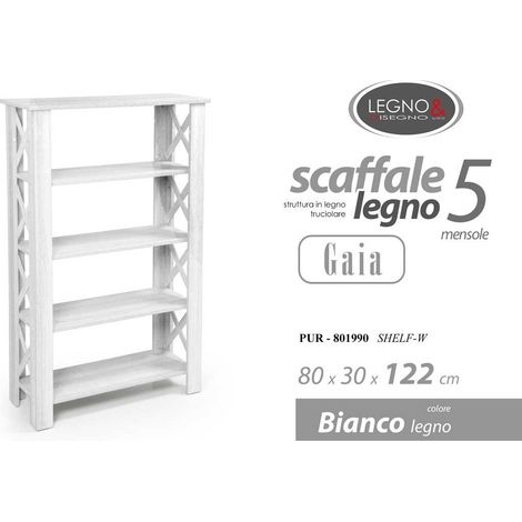 Estantería blanca de 4 estantes 80x30x122