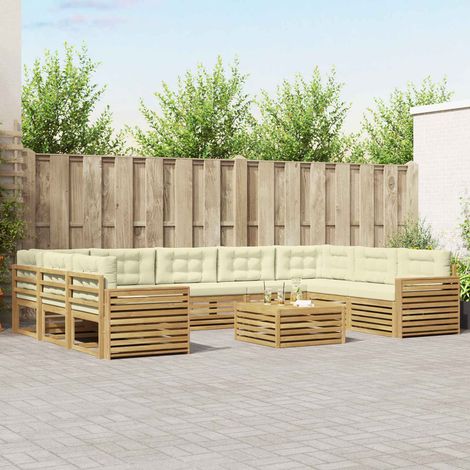 vidaXL Outdoor-Sofagarnitur 10 Stk. Weiß und Creme Massivholz Akazie (1/5)