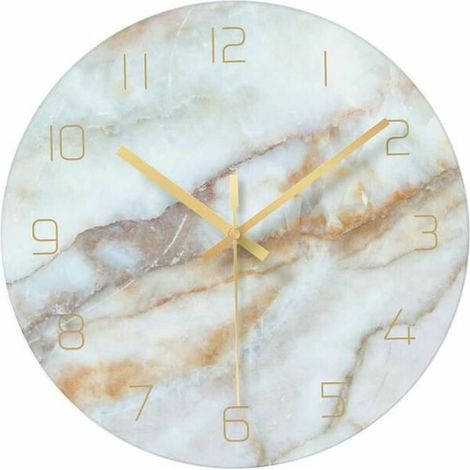 Nazalus-Hot Sale-Stille Marmor-Glas-Wanduhr für Wohnzimmer, 12 Zoll moderner kratzfester Marmor (1/4)