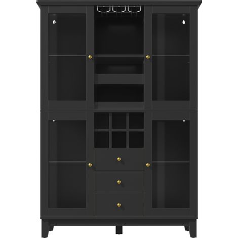 Armario botellero con LED RGB por app 120x40x180,5 cm 3 cajones y portacopas negro HOMVRA (1/5)