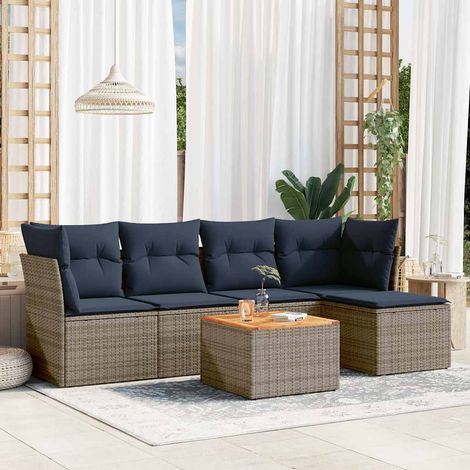 vidaXL Set Divani da Giardino 6 pz con Cuscini Grigio in Polyrattan