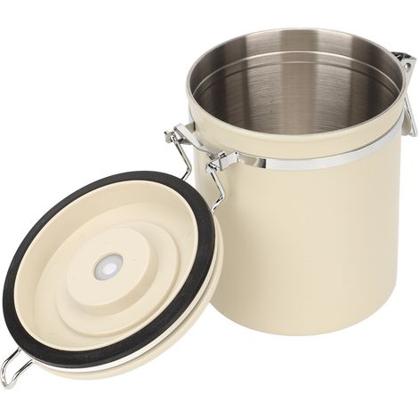 Boîte à café hermétique en acier inoxydable 304, 1,2 L, avec cuillère intégrée, blanc crème. (1/5)