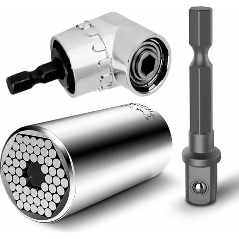 VURAHOME - Adaptateur de perceuse électrique à clé métrique à douille universelle à cliquet de 7 mm à 19 mm et tournevis électrique à extension à angle droit de 105 degrés (1/5)