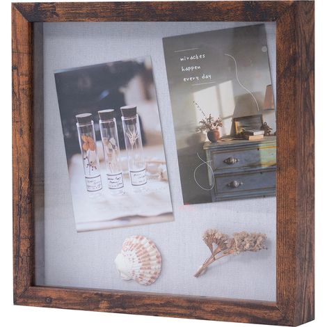 Cadre photo 3D à remplir - 25 x 25 cm - En bois profond - Avec vitre en verre - Cadeau pour la famille et les amis - Boîte à souvenirs - Marron foncé - 25 x 25 cm (1/5)
