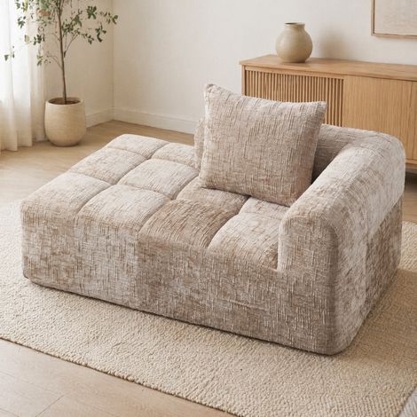Chaise longue 1 posto in ciniglia kaki con cuscino e tasche laterali HAVRYA (1/5)