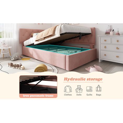 Jugend-Tagesbett 90 x 190 cm, rosa Schlafsofa mit hydraulischem Stauraum (1/5)